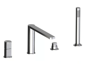 BORGIA 89029A - 4 hole single handle stainless steel bathtub tap with hand shower by Rubinetterie Frattini - view 2